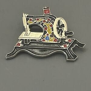 Vintage Clotilde Sewing Machine #3 Toy 1910 Brooch Pin Enamel Metal